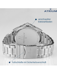 ATRIUM Uhr - Herren - Stahlband - Weisses Zifferblatt - Datum - Edelstahl - 10 bar - A16-30