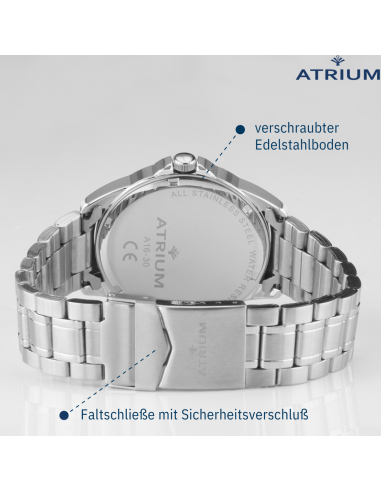 ATRIUM Uhr - Herren - Stahlband - Weisses Zifferblatt - Datum - Edelstahl - 10 bar - A16-30