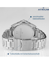 ATRIUM Uhr - Herren - Stahlband - Blaues Zifferblatt - Datum - Edelstahl - 10 bar - A16-35