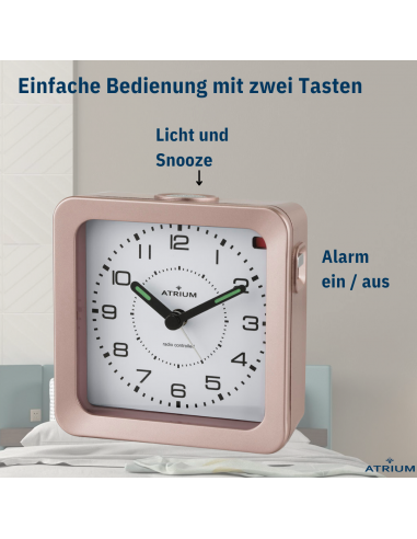 ATRIUM Wecker - Funkgesteuert - Analog - Bronze Metallic - Aufbauton - Schlummerfunktion - A660-17