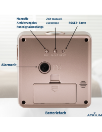 ATRIUM Wecker - Funkgesteuert - Analog - Bronze Metallic - Aufbauton - Schlummerfunktion - A660-17
