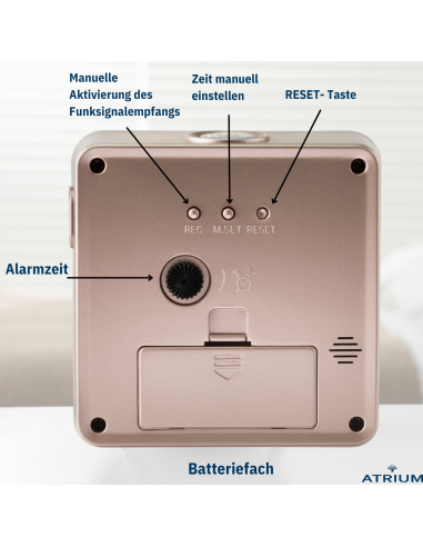 ATRIUM Wecker - Funkgesteuert - Analog - Bronze Metallic - Aufbauton - Schlummerfunktion - A660-17