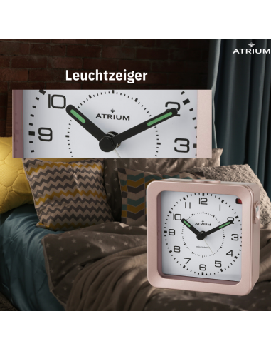 ATRIUM Wecker - Funkgesteuert - Analog - Bronze Metallic - Aufbauton - Schlummerfunktion - A660-17