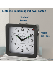 ATRIUM Wecker - Funkgesteuert - Analog - Schwarz - Aufbauton - Schlummerfunktion - A660-7