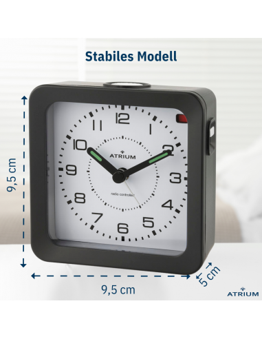 ATRIUM Wecker - Funkgesteuert - Analog - Schwarz - Aufbauton - Schlummerfunktion - A660-7