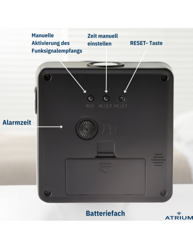 ATRIUM Wecker - Funkgesteuert - Analog - Schwarz - Aufbauton - Schlummerfunktion - A660-7