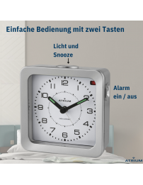 ATRIUM Wecker - Funkgesteuert - Analog - Silber - Aufbauton - Schlummerfunktion - A660-19