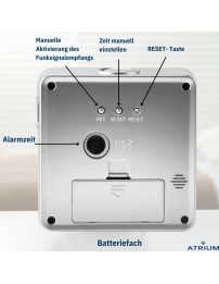 ATRIUM Wecker - Funkgesteuert - Analog - Silber - Aufbauton - Schlummerfunktion - A660-19
