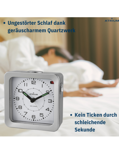 ATRIUM Wecker - Funkgesteuert - Analog - Silber - Aufbauton - Schlummerfunktion - A660-19