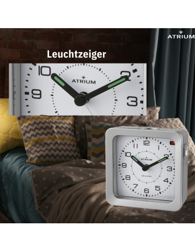 ATRIUM Wecker - Funkgesteuert - Analog - Silber - Aufbauton - Schlummerfunktion - A660-19
