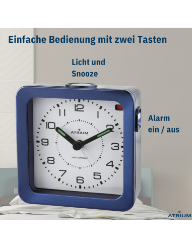 ATRIUM Wecker - Funkgesteuert - Analog - Blau - Aufbauton - Schlummerfunktion - A660-5