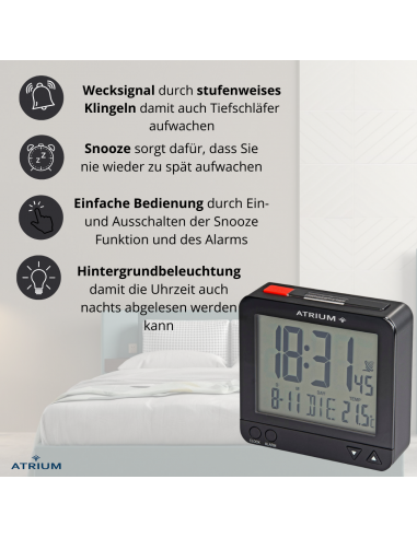 ATRIUM Funkwecker Digital Schwarz - A740-7