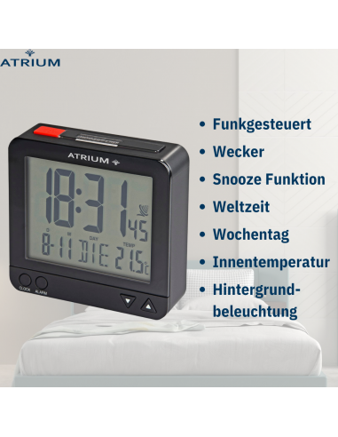 ATRIUM Funkwecker Digital Schwarz - A740-7