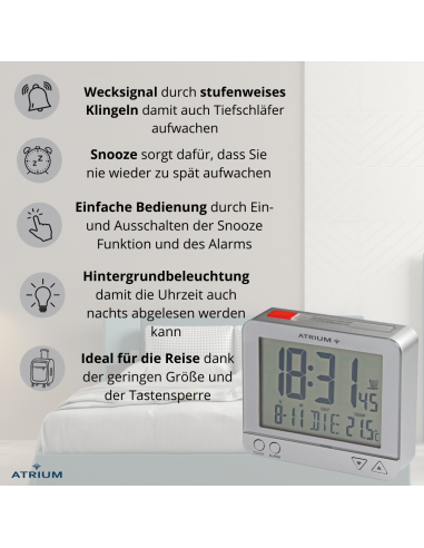 ATRIUM Funkwecker Digital Silber - A760-19