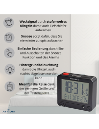 ATRIUM Funkwecker Digital Schwarz - A760-7