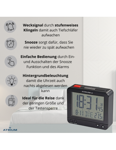 ATRIUM Funkwecker Digital Schwarz - A760-7