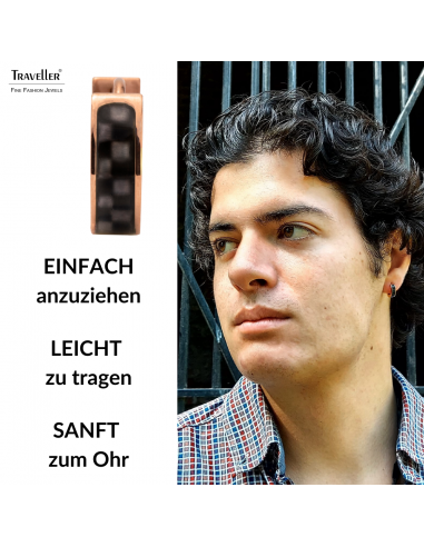 Traveller Creolen - Herren - Edelstahl - Rosé Vergoldet - Karbon - Schwarz / Grau - Ø 14mm - 181256
