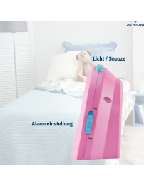 ATRIUM Kinderwecker – Analog – Rosa & Blau – Wecker ohne Ticken – Beleuchtet – Aufbauender Piepton – Alarm & Snooze