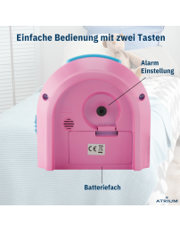 ATRIUM Kinderwecker – Analog – Rosa & Blau – Wecker ohne Ticken – Beleuchtet – Aufbauender Piepton – Alarm & Snooze