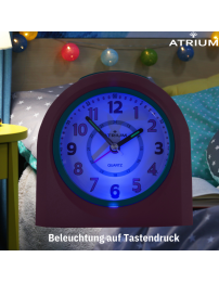 ATRIUM Kinderwecker – Analog – Rosa & Blau – Wecker ohne Ticken – Beleuchtet – Aufbauender Piepton – Alarm & Snooze