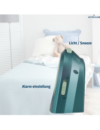 Atrium Kinderwecker – Analog – Türkis – Wecker ohne Ticken – Aufbauender Piepton – Snooze & Alarm