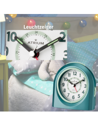 Atrium Kinderwecker – Analog – Türkis – Wecker ohne Ticken – Aufbauender Piepton – Snooze & Alarm
