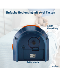ATRIUM Kinderwecker – Analog – Dunkelblau – Wecker ohne Ticken – Beleuchtet – Aufbauender Piepton – Alarm & Snooze