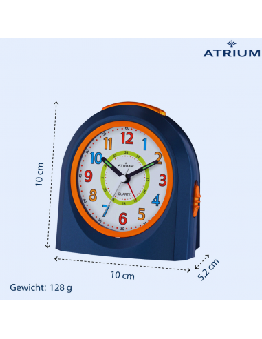 ATRIUM Kinderwecker – Analog – Dunkelblau – Wecker ohne Ticken – Beleuchtet – Aufbauender Piepton – Alarm & Snooze