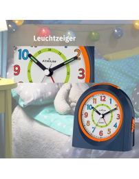 ATRIUM Kinderwecker – Analog – Dunkelblau – Wecker ohne Ticken – Beleuchtet – Aufbauender Piepton – Alarm & Snooze