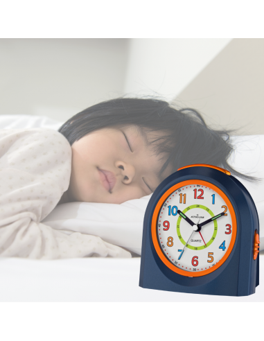 ATRIUM Kinderwecker – Analog – Dunkelblau – Wecker ohne Ticken – Beleuchtet – Aufbauender Piepton – Alarm & Snooze