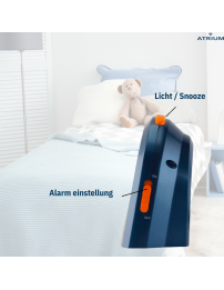 ATRIUM Kinderwecker – Analog – Dunkelblau – Wecker ohne Ticken – Beleuchtet – Aufbauender Piepton – Alarm & Snooze
