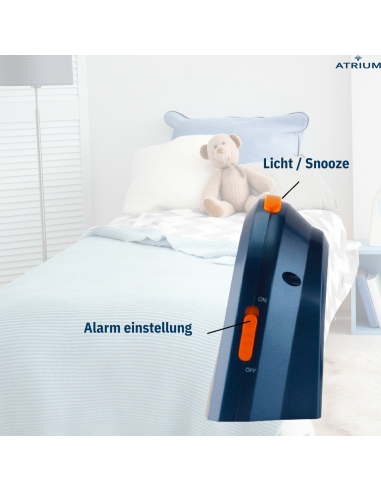 ATRIUM Kinderwecker – Analog – Dunkelblau – Wecker ohne Ticken – Beleuchtet – Aufbauender Piepton – Alarm & Snooze