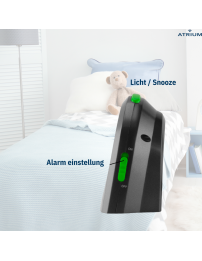 ATRIUM Kinderwecker – Analog – Schwarz – Wecker ohne Ticken – Beleuchtet – Aufbauender Piepton – Alarm & Snooze