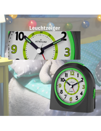 ATRIUM Kinderwecker – Analog – Schwarz – Wecker ohne Ticken – Beleuchtet – Aufbauender Piepton – Alarm & Snooze