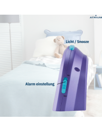 ATRIUM Kinderwecker – Analog – Violett – Wecker ohne Ticken – Beleuchtet – Aufbauender Piepton – Alarm & Snooze