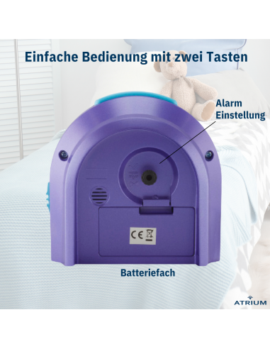 ATRIUM Kinderwecker – Analog – Violett – Wecker ohne Ticken – Beleuchtet – Aufbauender Piepton – Alarm & Snooze