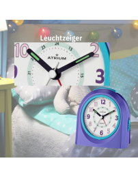 ATRIUM Kinderwecker – Analog – Violett – Wecker ohne Ticken – Beleuchtet – Aufbauender Piepton – Alarm & Snooze