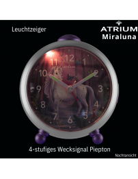 ATRIUM Unicorn Kinderwecker – Mädchenwecker lila/weiß – Leise ohne Ticken – Snooze, Licht und Alarm – A932-0