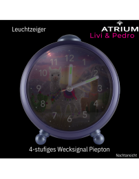 ATRIUM Kinderwecker – Alpakas – Lila – Wecker ohne Ticken – Aufmunternder Piepton – Alarm & Snooze