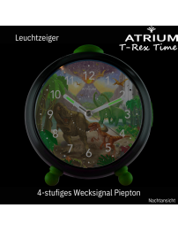 ATRIUM Kinderwecker – T-Rex Dino – Grün Schwarz – Wecker ohne Ticken – Aufbauender Piepton – Alarm & Snooze