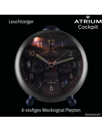 ATRIUM Cockpit Wecker für Kinder – Grau/Blau für Jungen – Leise ohne Ticken – Snooze & Alarm