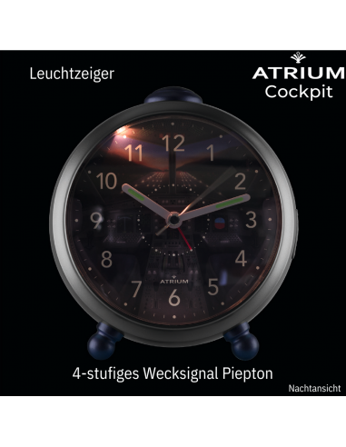 ATRIUM Cockpit Wecker für Kinder – Grau/Blau für Jungen – Leise ohne Ticken – Snooze & Alarm