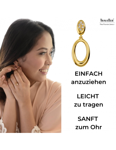 Traveller Ohrclip - Hänger - 22kt Vergoldet - Kristalle - Oval - 32x12 mm - 157642