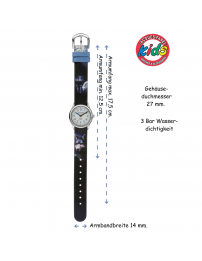 Jacques Farel Kinderuhr - Wolf - Blau & Schwarz - Silber - Analog - 3 Bar - Verstellbares Band 12-17cm - HCC808