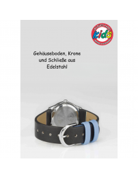 Jacques Farel Kinderuhr - Wolf - Blau & Schwarz - Silber - Analog - 3 Bar - Verstellbares Band 12-17cm - HCC808