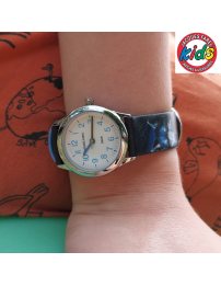 Jacques Farel Kinderuhr - Wolf - Blau & Schwarz - Silber - Analog - 3 Bar - Verstellbares Band 12-17cm - HCC808