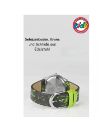 Jacques Farel Kinderuhr - Dino - Grün & Schwarz - Silberfarben - Analog - 3 Bar - Verstellbares Band 12.5-17cm - HCC921