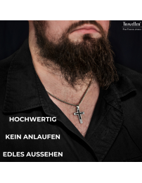 Traveller Kreuz Kette - Herren - Kette Man - Made in Germany - Carbon & Edelstahl - 50cm lang