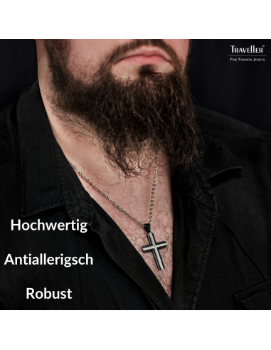 Traveller Kreuz Kette - Herren - Ketten Man - Edelstahl - Schwarz 50+5cm