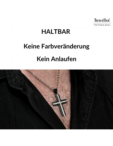 Traveller Kreuz Kette - Herren - Ketten Man - Edelstahl - Schwarz 50+5cm